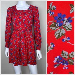 Vintage 1970s Red Floral Long Sleeve Mini Dress, Pacemaker Size Medium